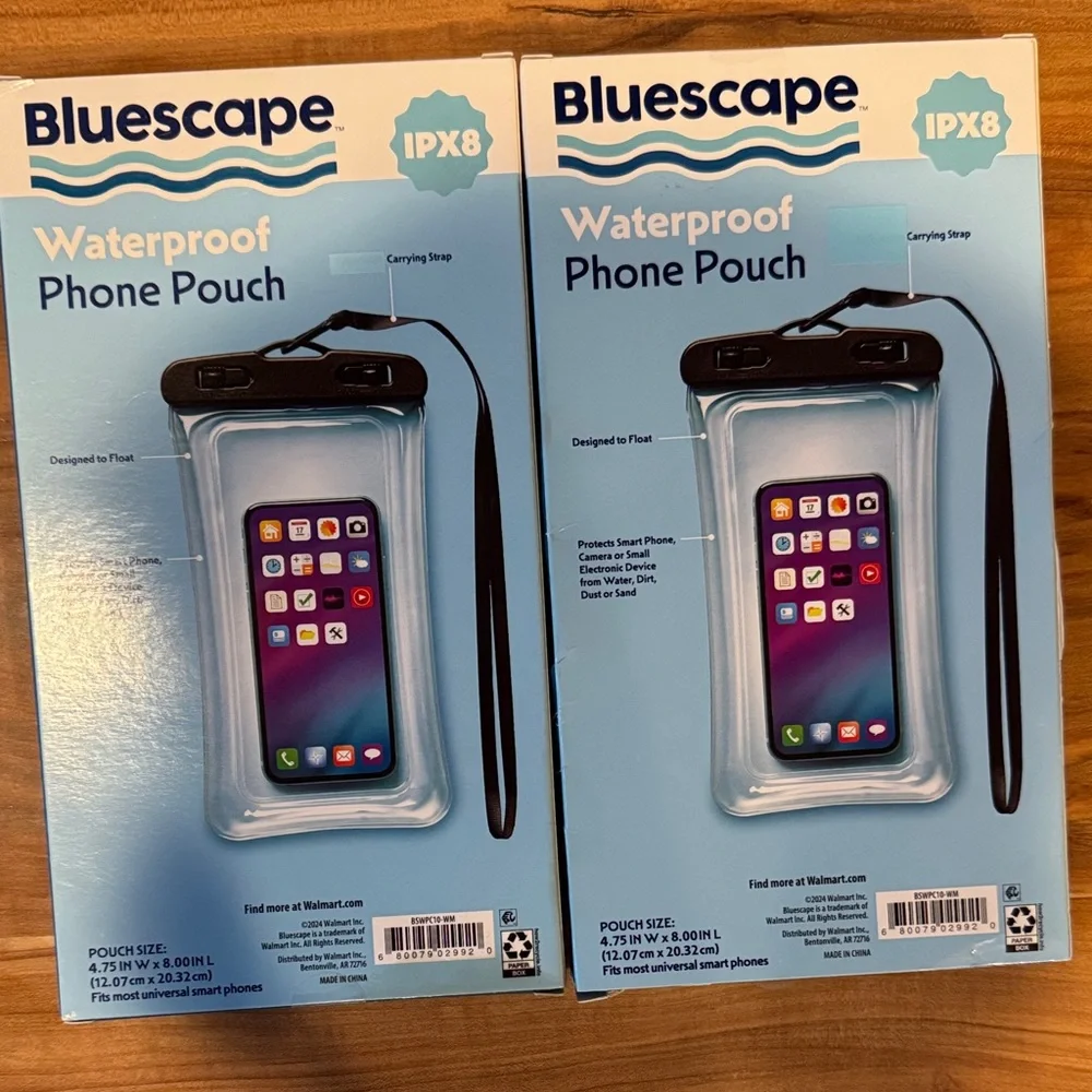Waterproof Phone Pouch - Clear/Black NWT in box set of 2